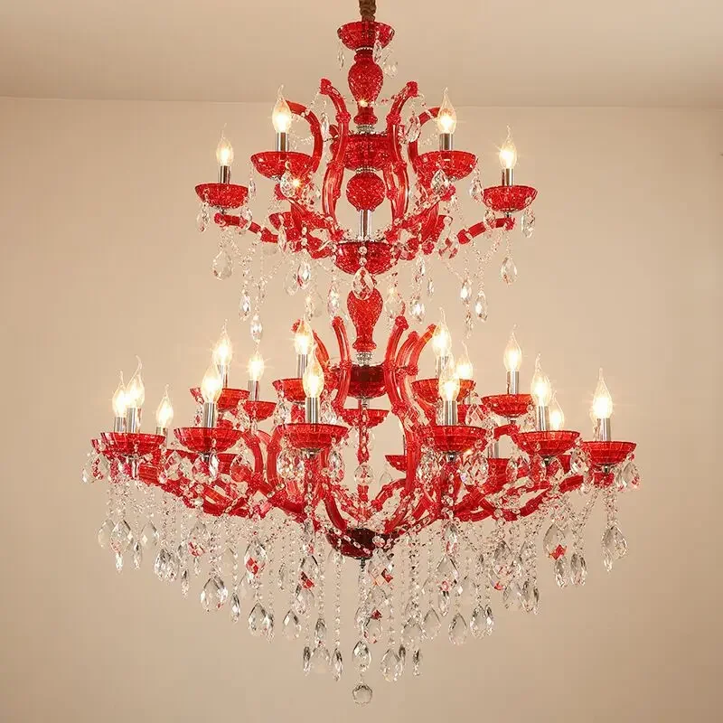 

105CM Church Huge Red Crystal Chandelier LED lustre cristal Lamp Living Room Hotel large Luxury Pendant LED Chandeliers Lighting