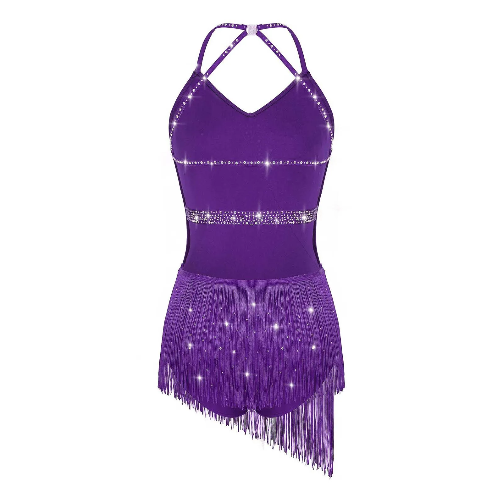 Vestido de leotardo con borlas para baile latino con diamantes de imitación para mujer, traje con flecos brillantes, trajes para actuación de patinaje de Tango Cha-Cha Salsa