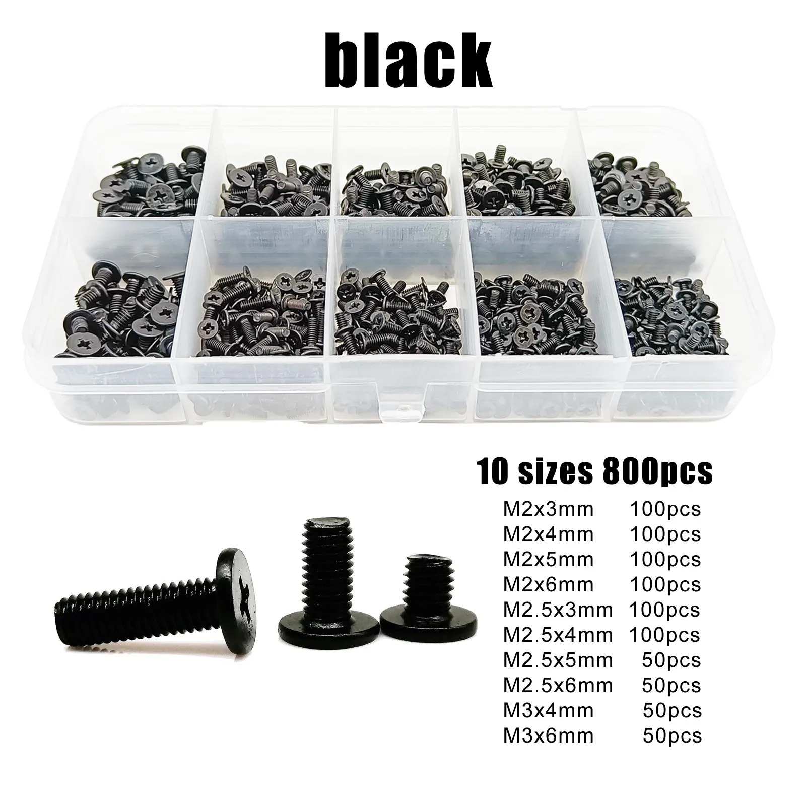 800pcs/box Laptop Computer Screw Bolt M2 M2.5 M3 Phillips Cross Ultra Thin Flat Wafer Head Mix Assortment Kit Set Steel