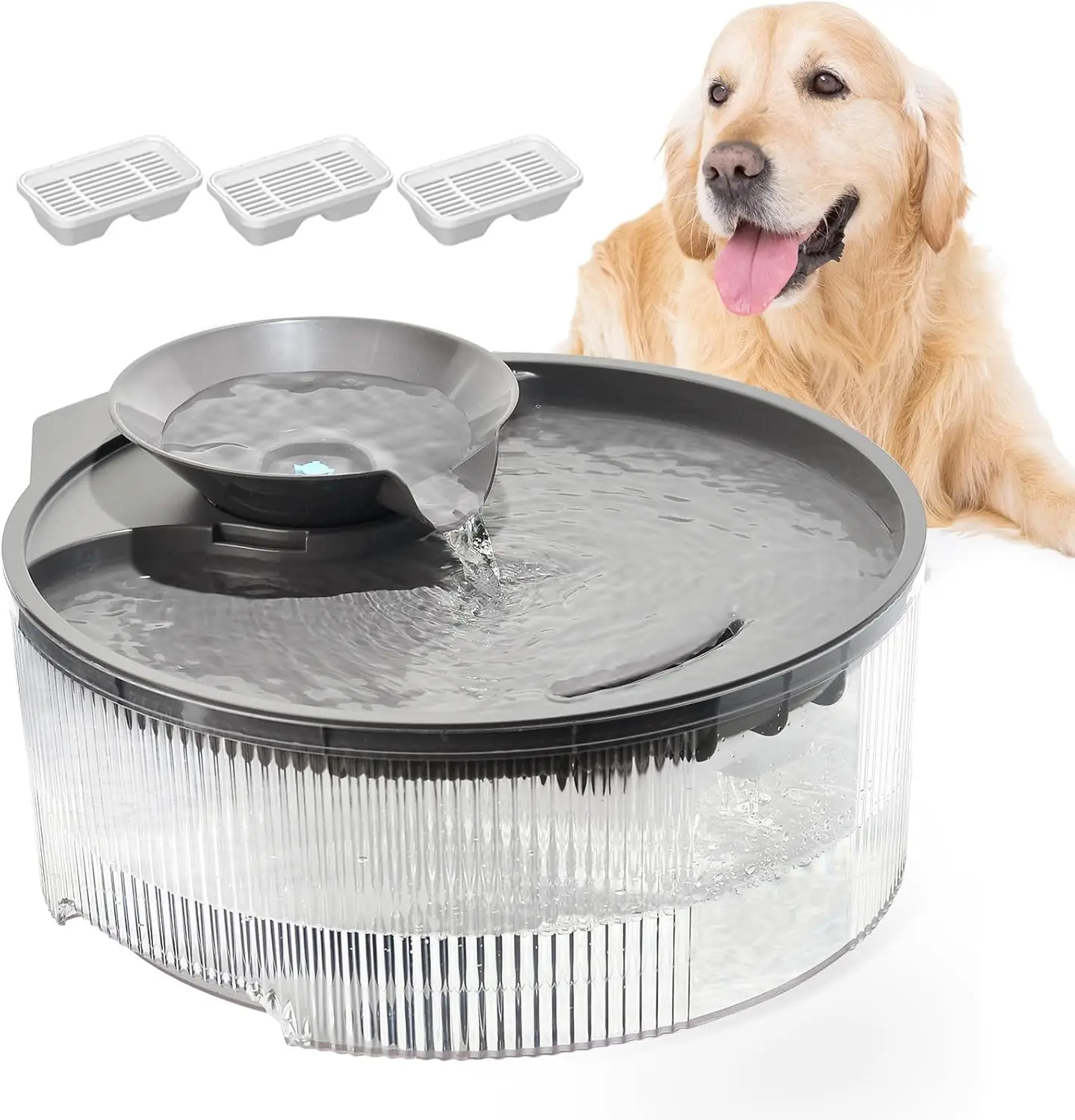 

5L Dog Water Fountain with 3 Filters, Quiet Pump, Transparent Design for Dogs & Cats