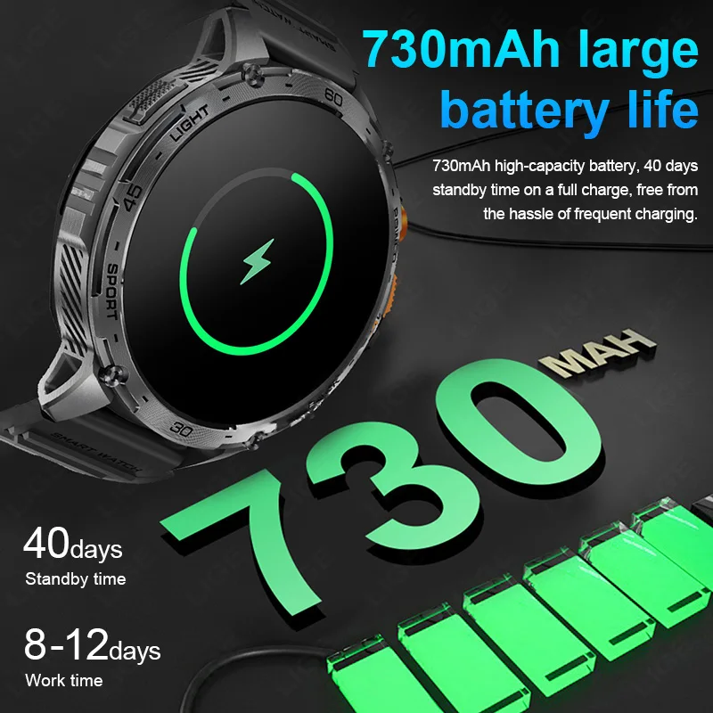 New LIGE Smart Watch 1.75'' HD Large Screen 730mAh Battery Wireless Calling Music Control 100+ Sports mode Smart watches for men