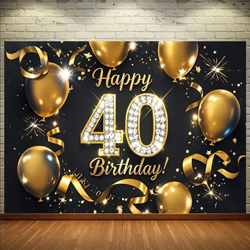 Banner für die Feier des 40. Geburtstags, Fotohintergrund mit goldenen Ballons und Sternen, Fotostudio-Hintergrund – Detail 3