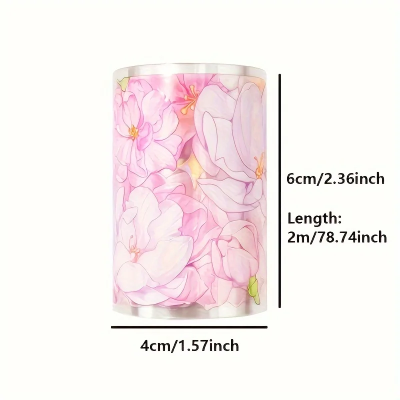 2M Pink Flower PET Decorative Stickers Vintage Rose Transparent Washi Tape For Scrapbooking Journal DIY Card Making Materials