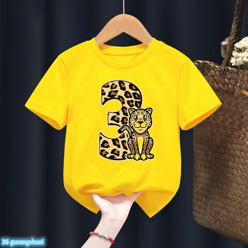 T-Shirt For Boys Funny Animal Leopard 1-10th Birthday Number Print Kids Clothes T Shirt Summer Boys Birthday Clothes Baby Tshirt