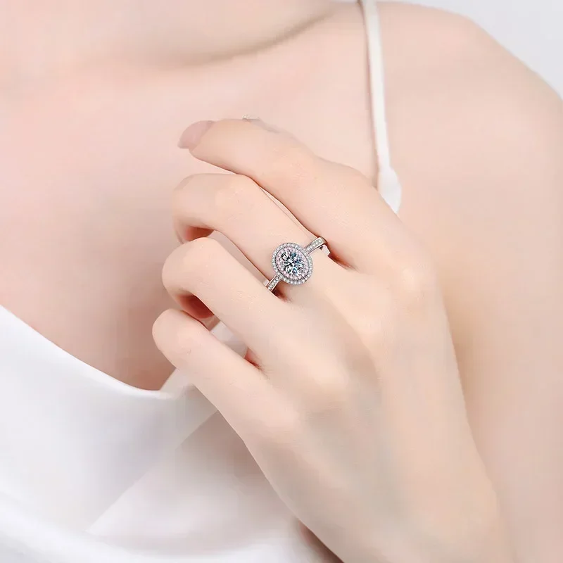 Egg Shaped D Color 1CT Moissanite Diamond Ring, Designer Jewelry Women Oval 18K White Gold Ring Originales Certificados To Her