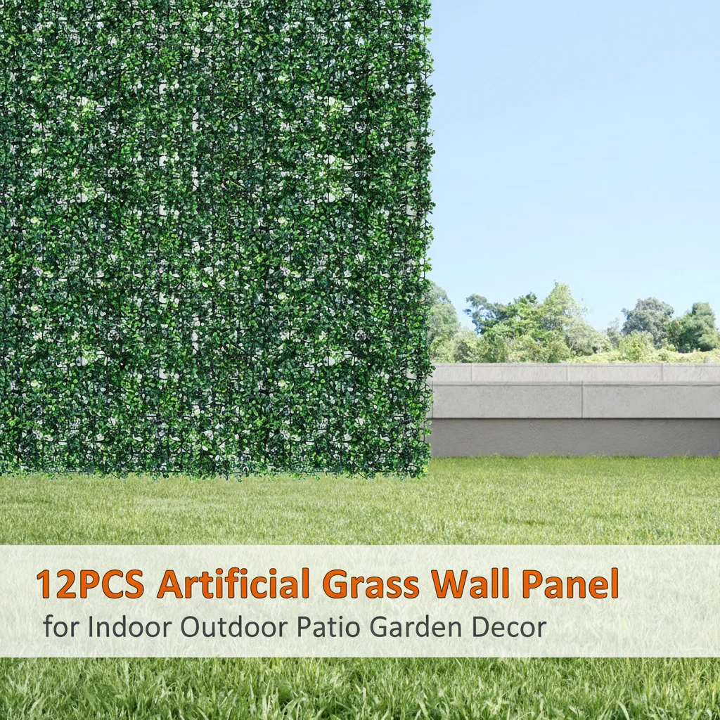 

12 шт. искусственных панелей из травы для стен, нарезаемые, для самостоятельной установки, экологически чистые, из полиэтилена, для декора интерьера, улицы, патио и сада