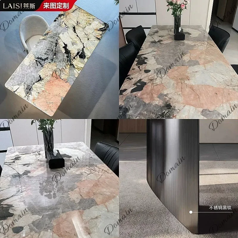 A80 Imported Luxury Pink Diamond Pandora Dining Table Designer Natural Marble Rectangle
