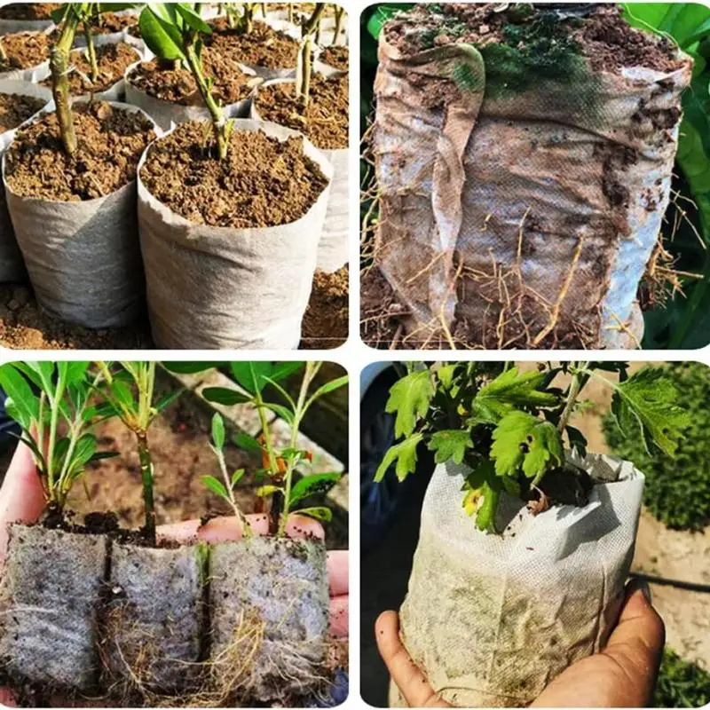 Plant Nursery Bags 100Pcs Nursery Plant Bags Plant Grow Bags Degradable Non-Woven Plant Nursery Bags For Flowers Fruits Saplings