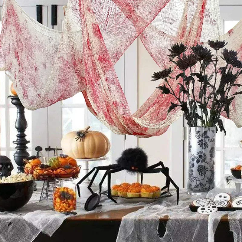 

2025 Halloween decoration creepy cloth horror party scene props horror house window table door net black and white gauze cloth