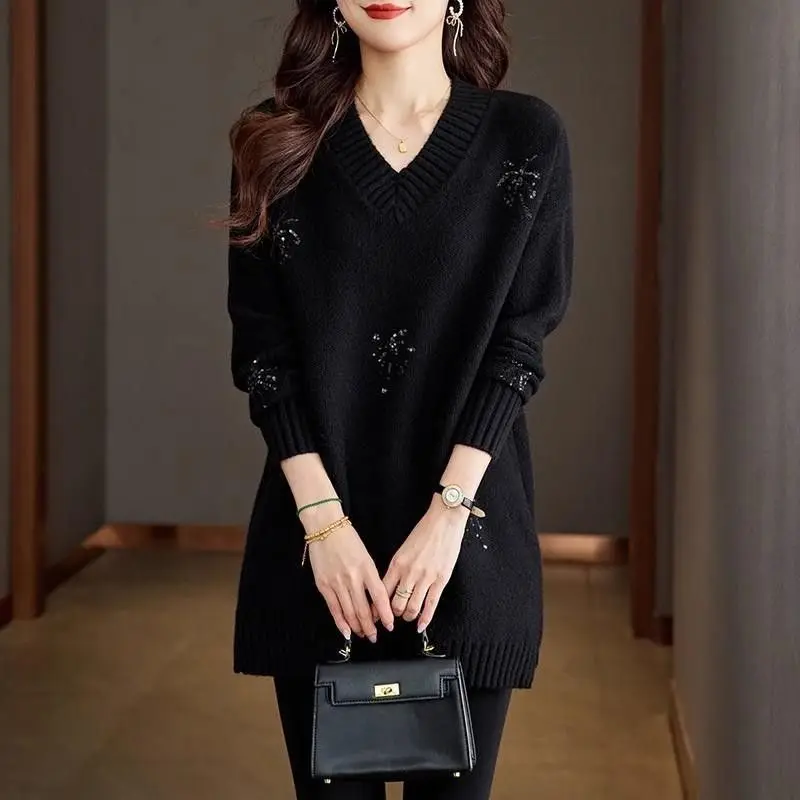 

Thickened V-neck Ironing Inner Sweater 2025 Autumn and Winter New Mid-length Knitted Top Korean Versatile Top