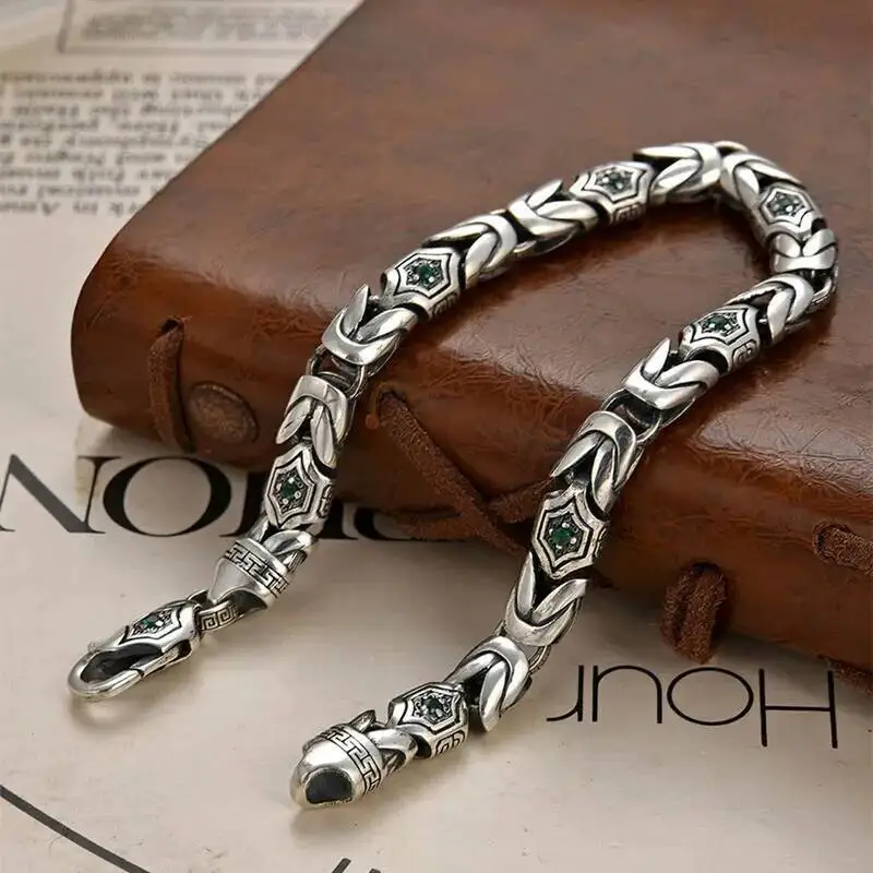 

Мужской браслет из стерлингового серебра 925 пробы, 7 мм, цепочка с гравировкой, CZ, хип-хоп, панк, модный персонализированный браслет, мужской подарок, 18/19/20/21/22 см