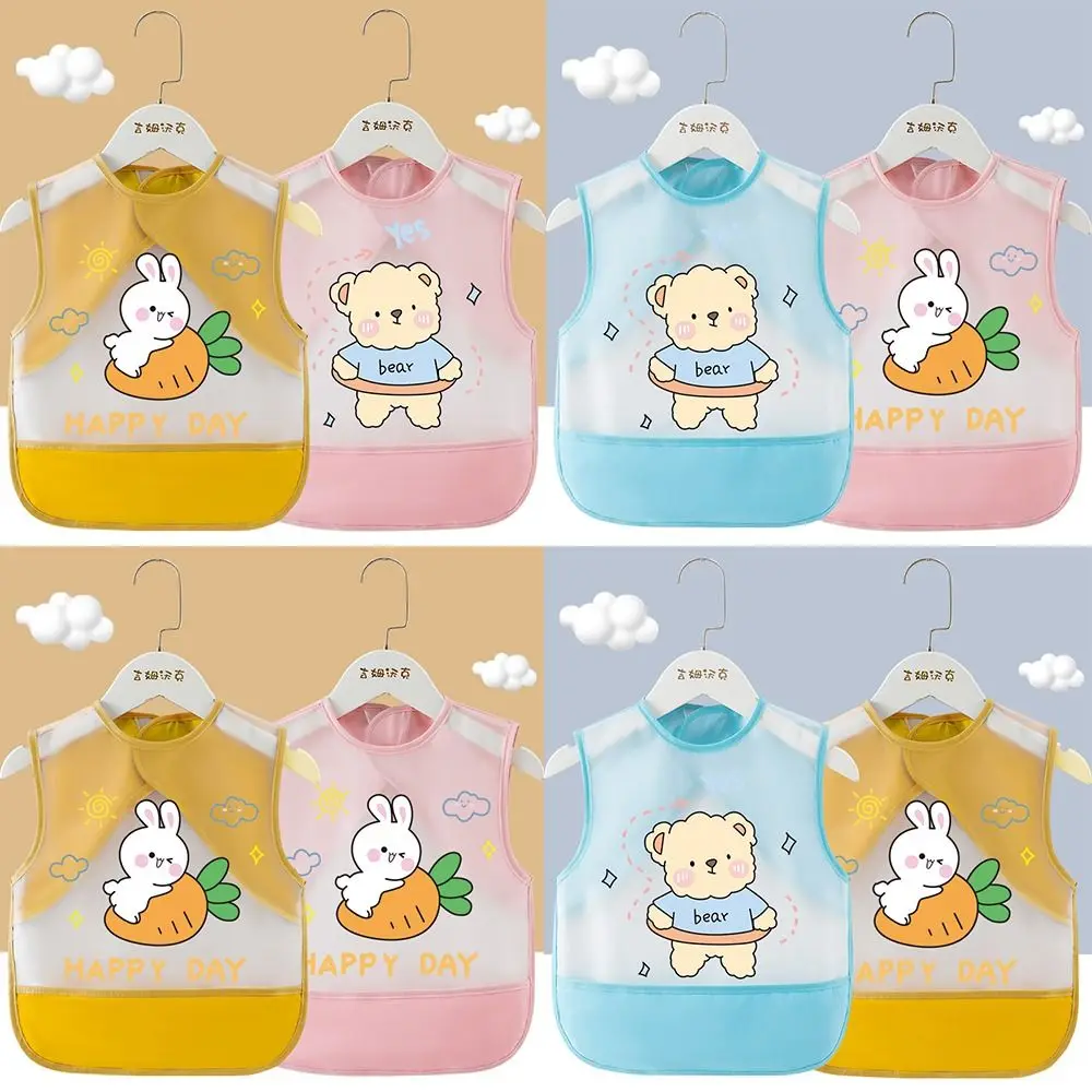 Padrão dos desenhos animados bebê comer babadores à prova dwaterproof água urso coelhos crianças avental sem mangas anti-sujo crianças roupas de proteção