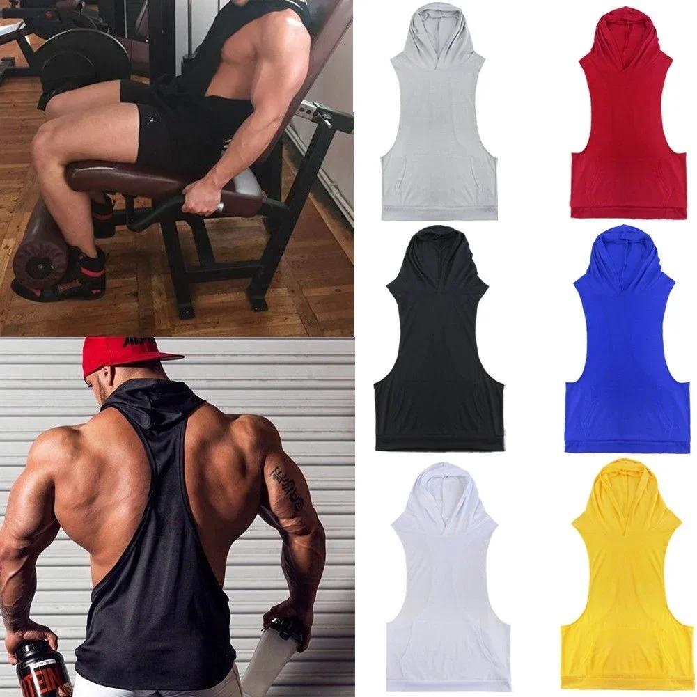 

Hot Men's Gym Muscle Sleeveless Shirt Tank Tops Sports Bodybuilding Hooded Vest