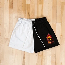 2024 summer new streetwear casual men's shorts black and white two-color fashion quarter pants mesh quick-drying tracksuit pants