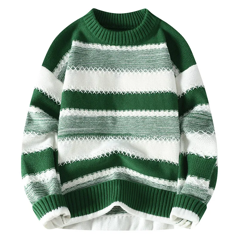 Sweater Men's Spring Autumn and Winter Retro New Contrasting Color Stripes Trend