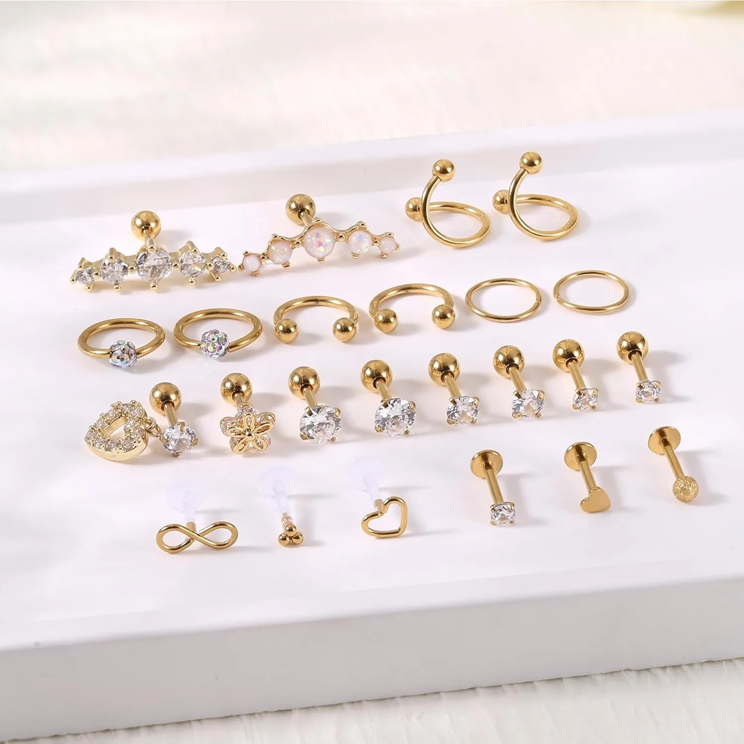 Bobisty 24 szt. 16G Kolczyki do Tragus ze Stali Nierdzewnej, Kolczyki do Chrząstki, Pierścienie do Nosa, Septum, Labret, do Wargi, Muszli, Koła, Sztyfty