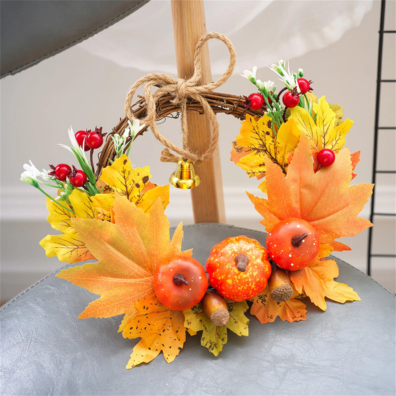 Fall Wreaths For Front Door Autumn Wreath With Berry Pumpkin Maple Leaves Halloween Thanksgiving Harvest Festival Decoration