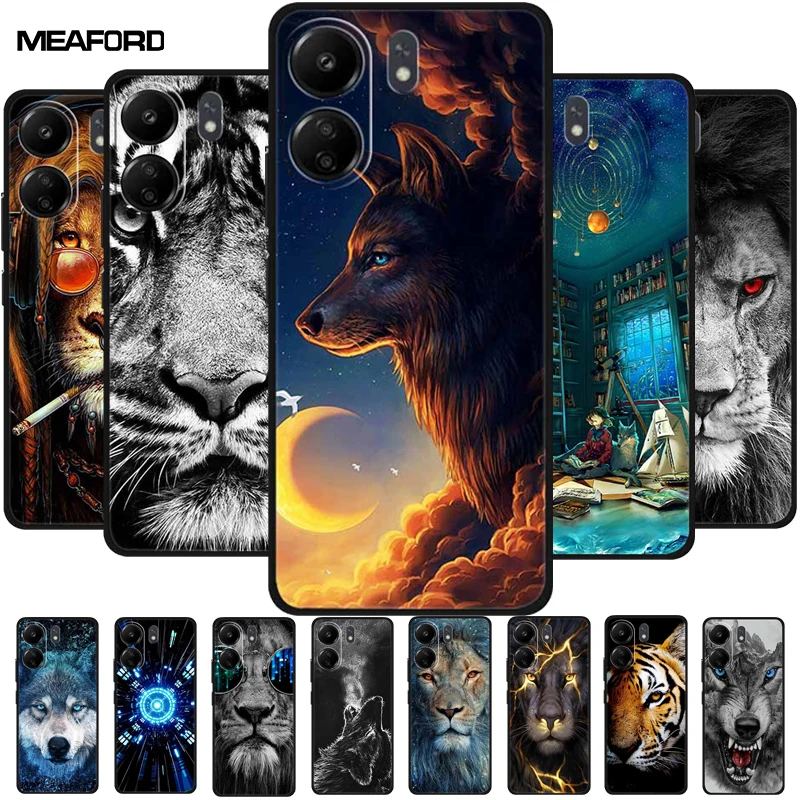 For Redmi 13C 4G Case Wolf Lion Soft Silicone TPU Shockproof Cover Phone Cases For Xiaomi Redmi13C Cover Painted Bumper Coque