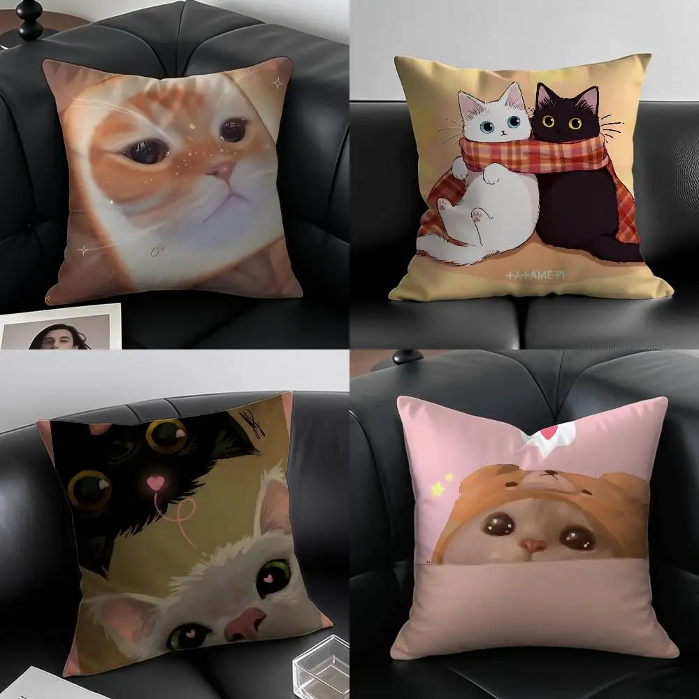 Niedlicher, lustiger Katzen-Kissenbezug im Internet, Anti-Dustmite-Kissenbezug, unsichtbarer Reißverschluss, seidiger, kurzer Plüsch-Sofa-Kissenbezug
