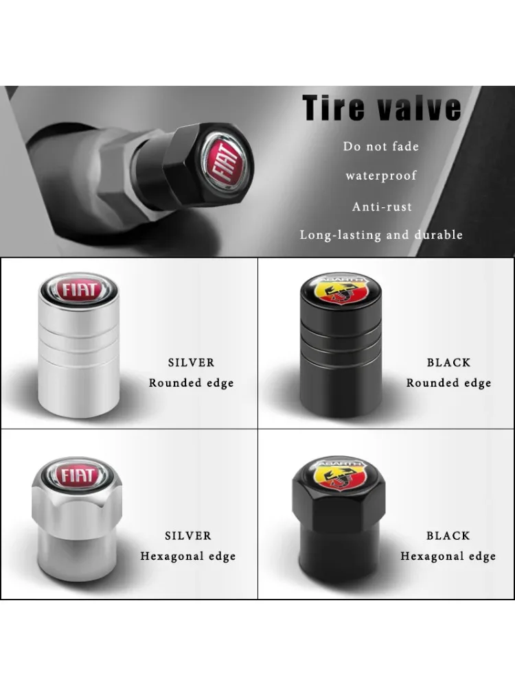 Bouchons de Valve de pneu de roue de voiture, style 3D, accessoires de tige pour Fiat Abarth 500 Punto Doblo Stilo Bravo Panda Ducato Pondo 4 pièces