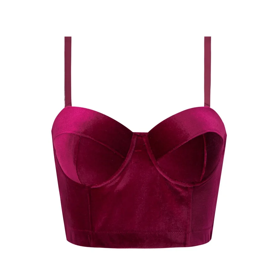 New Flannel Velvet Sexy Solid Crop Top Women Slim High Waist Sleeveless Basic Summer Clothes Underwired Bra Worn Fishbone Camis