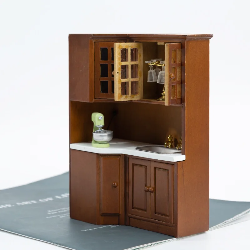 Mini mueble de cocina para casa de muñecas, modelo de juego de comida en miniatura, juego de mostrador de fregadero, regalo decorativo, 1:12