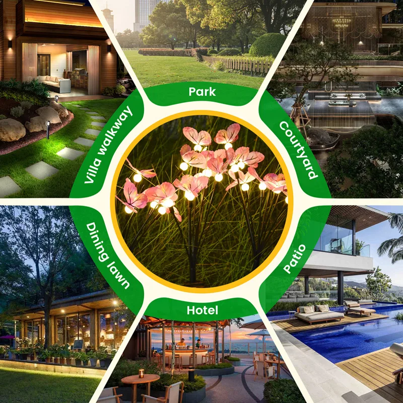 พลังงานแสงอาทิตย์ผีเสื้อหิ่งห้อยไฟกันน้ําไฟสนามหญ้าตกแต่งสวนสวนภูมิทัศน์ไฟ 6-Light