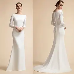 Vestidos De Novia De manga larga con botón De sirena, Vestidos De Novia De marfil, Vestidos De Novia De encaje De satén, simples, hechos a medida, 2024