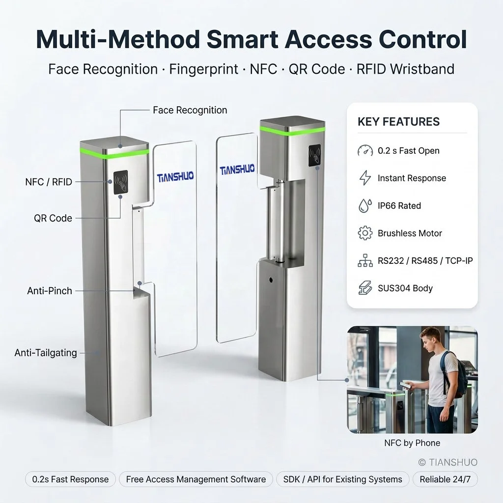 Face Recognition Swing Turnstile Security Acess Control RFID NFC Fingerprint Fast Induction Swing Barrier Turnstile Gate for Gym
