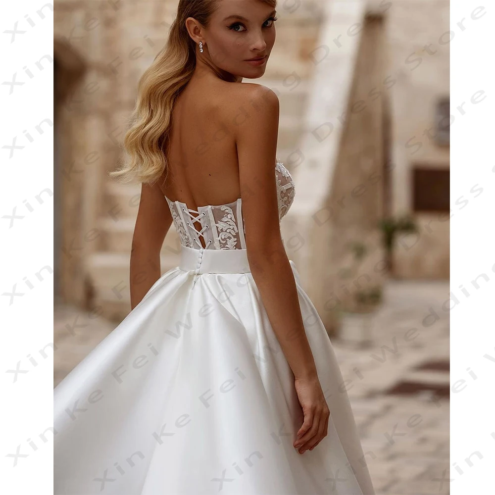 Gorgeous Women's Wedding Dresses A-Line Sexy Backless Detachable Bubble Sleeves Princess Prom Bride Gowns Formal Beach Party De