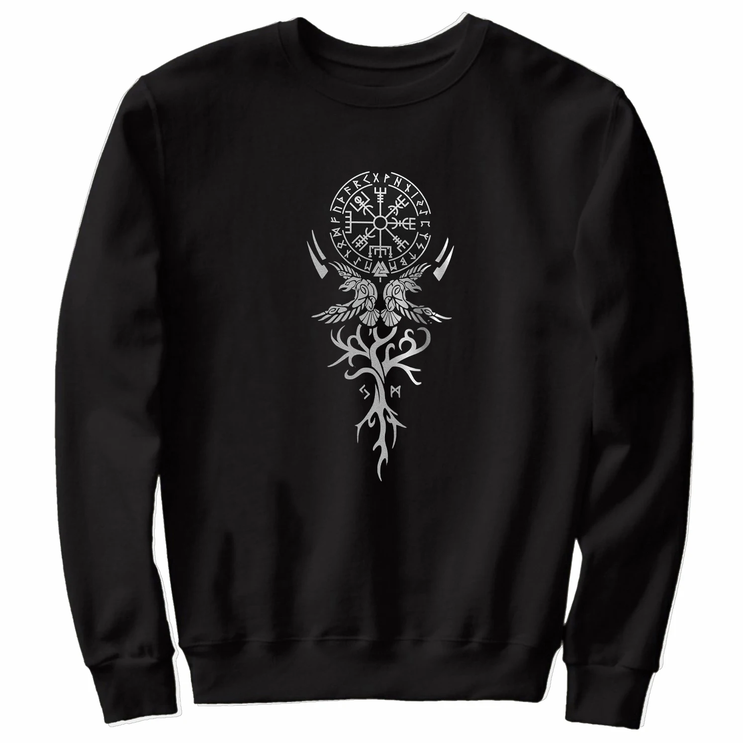 Nordic Style Odin Ravens Valknut Symbol Compass Vegvisir Rune Pullover Hoodie New 100% Cotton Comfortable Casual Mens Sweatshirt