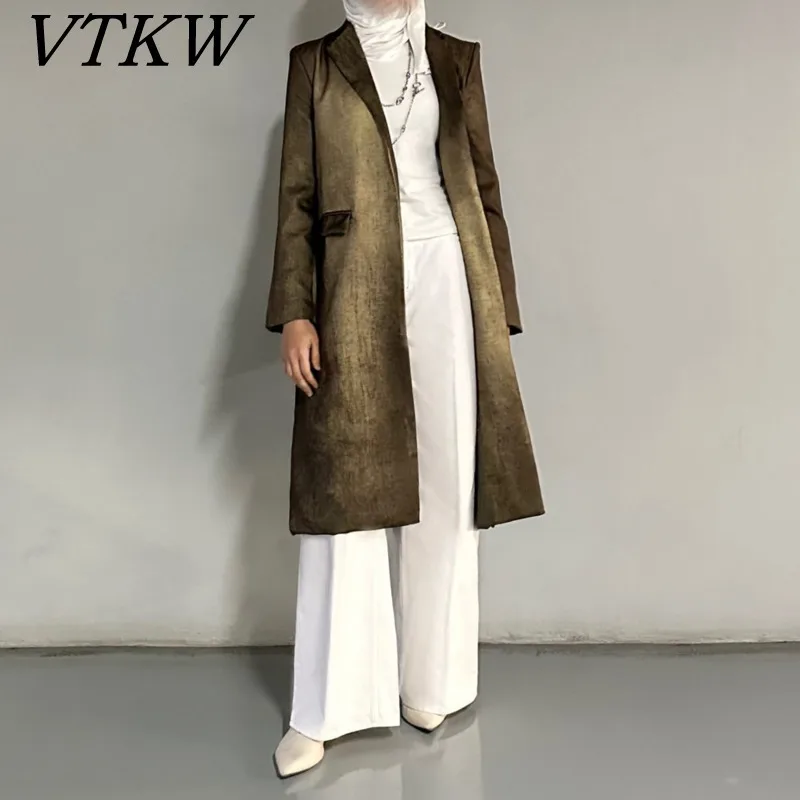 

VTKW Halo Dyed Buttonless Lapel Design With High-quality 2025 Spring New Women's Blazer Versatile Long Suit Jacket