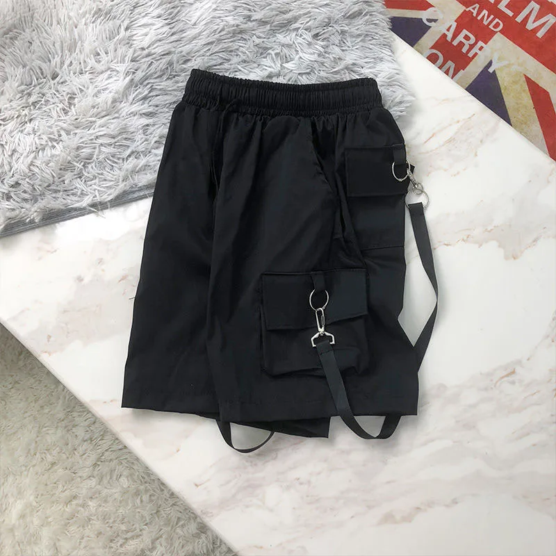 Lucyever Black White Summer Cargo Shorts Women Harajuku Streetwear Unisex Hip Hop Shorts High Waist Baggy Wide Leg Short Pants