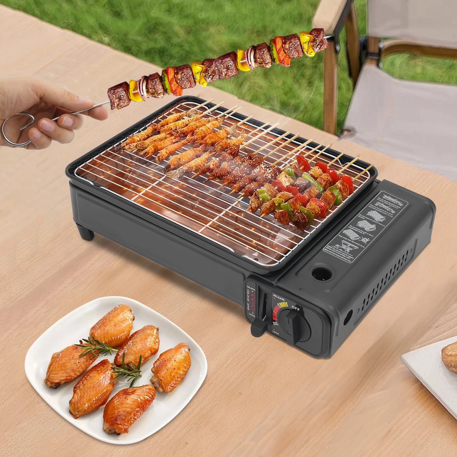 

Портативная газовая плита для барбекю, газовая плита для кемпинга с футляром для переноски, походов, собраний, автодомов, барбекю и многого другого