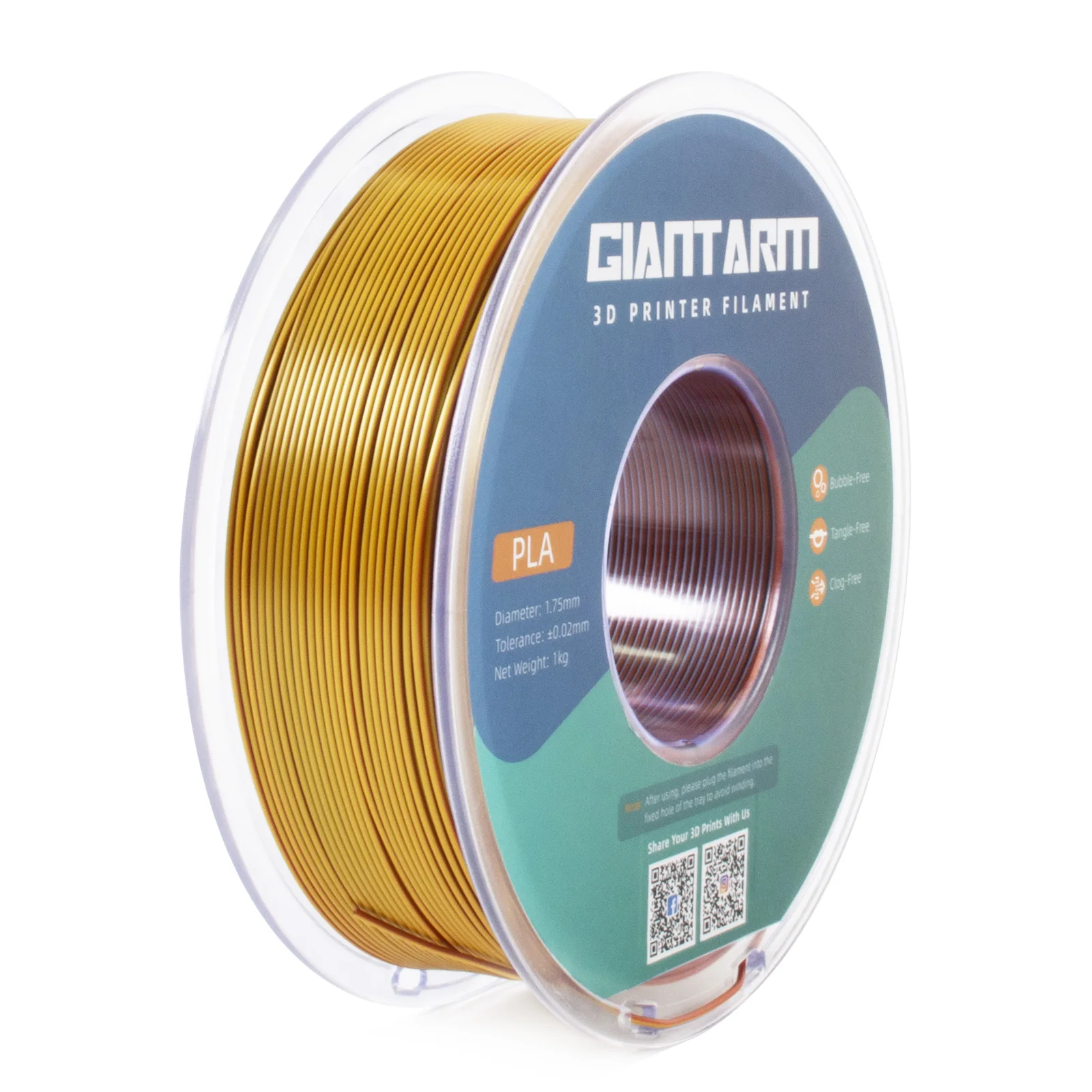 Filament PLA Giantarm Tri Color Silk 1,75 mm, szpula 1 kg, dokładność +/-0,03 mm, pakowany próżniowo, szybka wysyłka — zdjęcie produktu 2