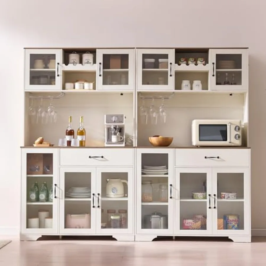 

Комплект из 2 высоких кофейных барных шкафов 71 Pantry с винной полкой, зарядной станцией, LED-подсветкой и регулируемыми полками-ящиками