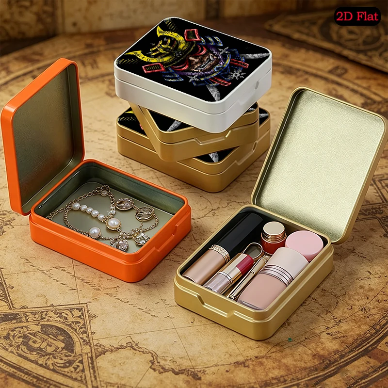 Samurai Mask Theme Daily Small Item Flip Top Metal Tin Box, UV Printed Personalized Photo Tinplate Box, Desktop Organizer