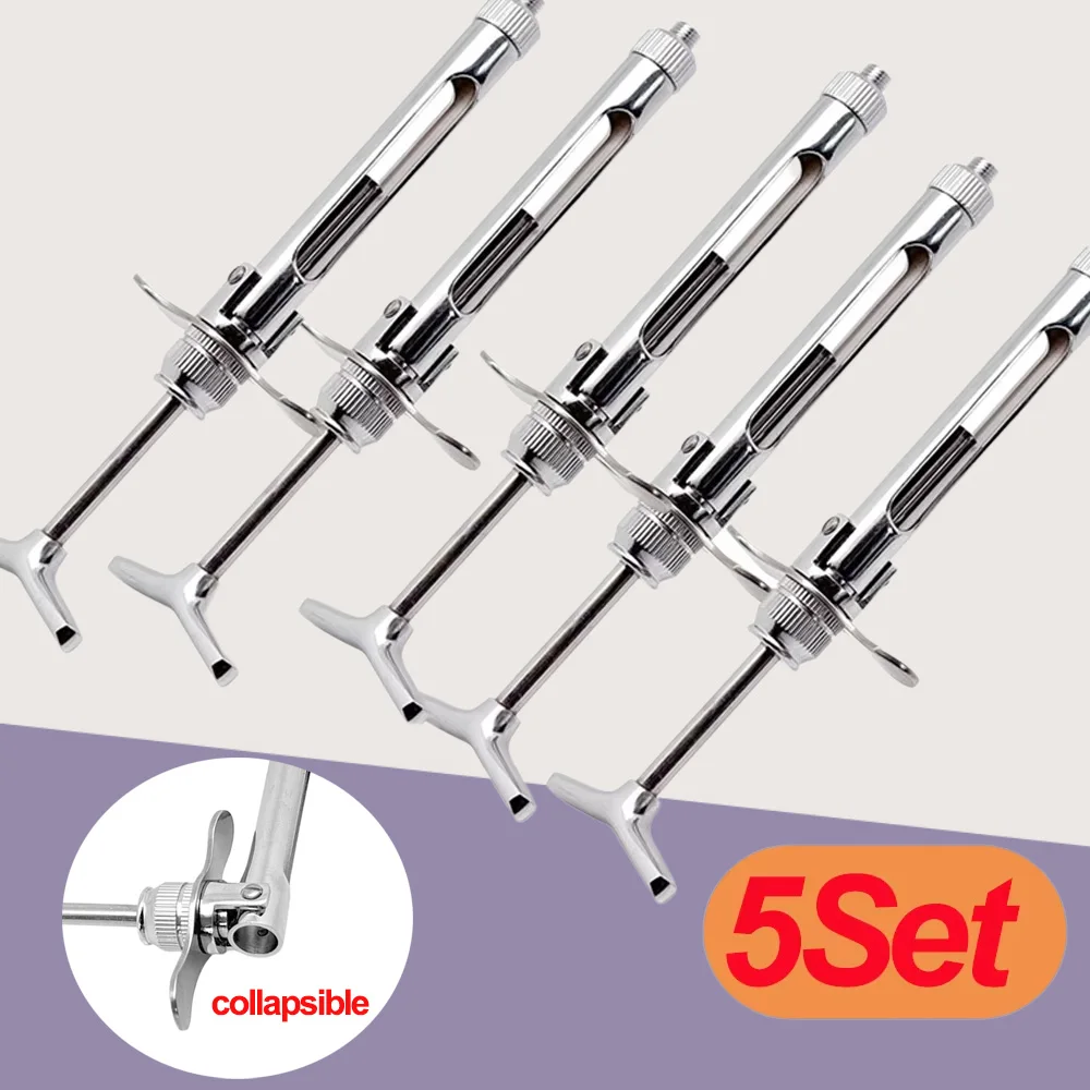 5Set Dental Gun Syringe Stainless Steel 2.2Ml Quantitative Press Type Syringe Dental Surgical Instrument Dental Surgery Tool