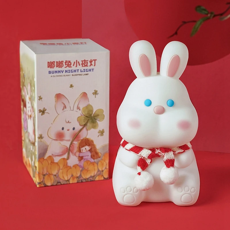 Simpatico coniglietto per bambini, luce notturna, 7 colori che cambiano, lampada Kawaii con controllo del rubinetto, morbido silicone, arredamento per la camera, ricaricabile tramite USB