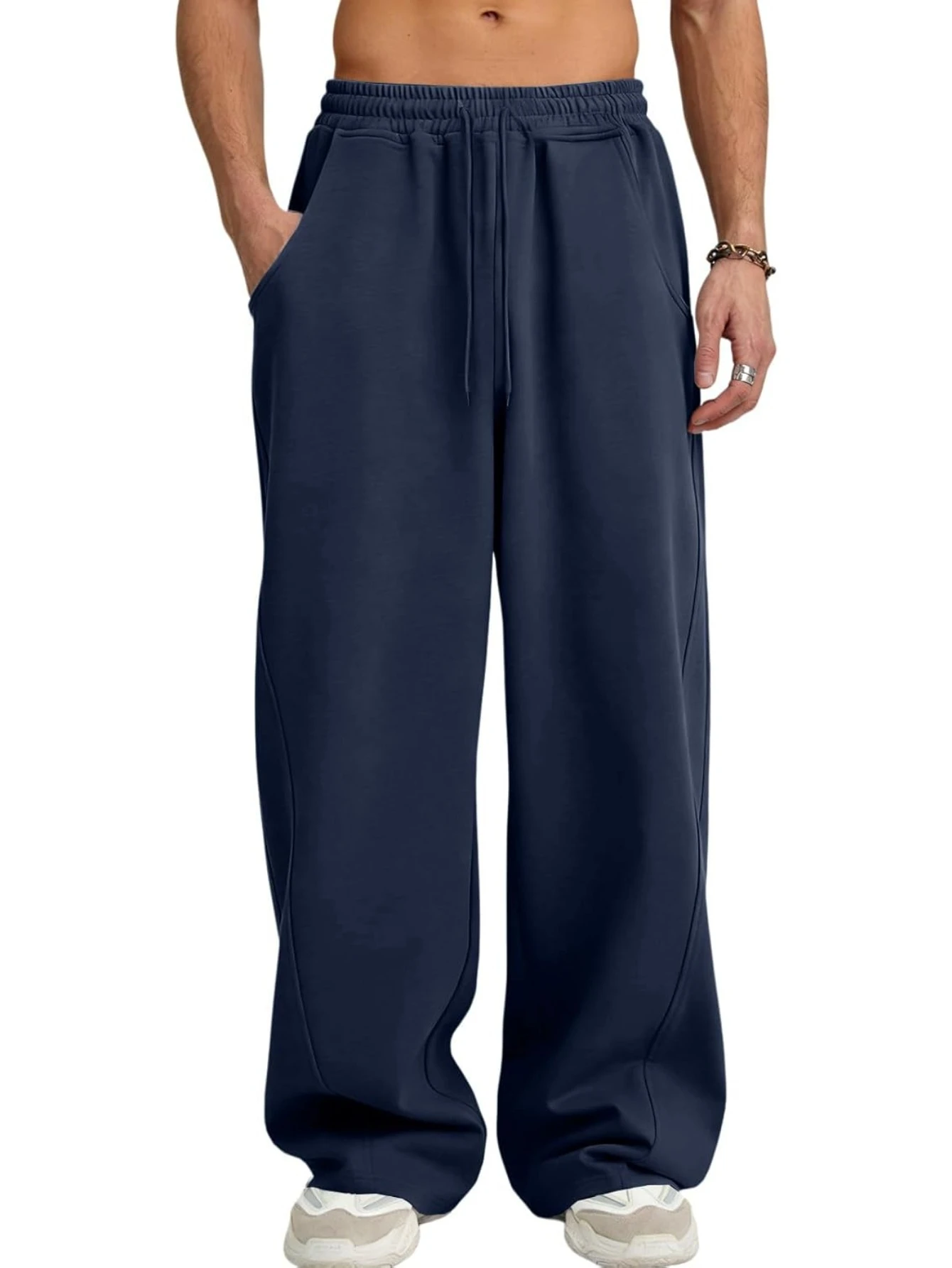 Men'S Loose Wide Leg Sweatpants with Elastic Drawstring Waist, Baggy Casual Joggers, Athletic Trousers With