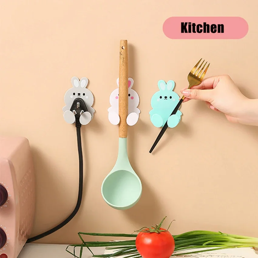 Cute rabbit plug key hook kitchen wall hole free hook living room phone charging rack multifunctional decorative hook