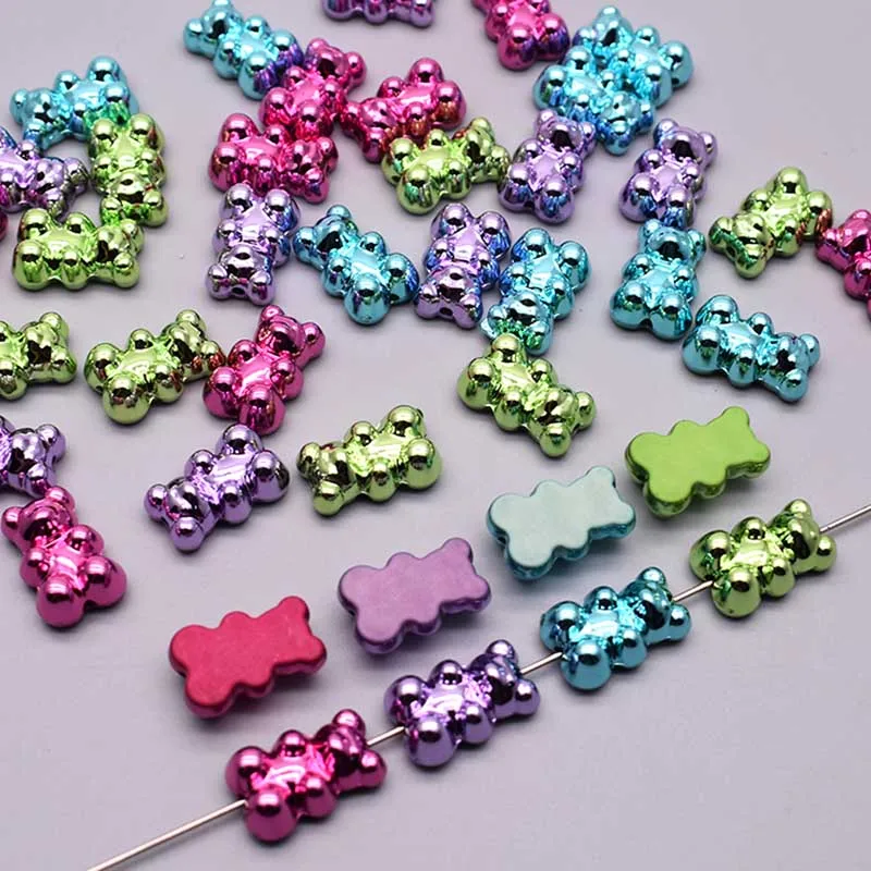 New Blue Green Purple Rose Red Cute Bear Acrylic beads for Jewelry Making Necklace Earrings Hair accessories Vertical hole