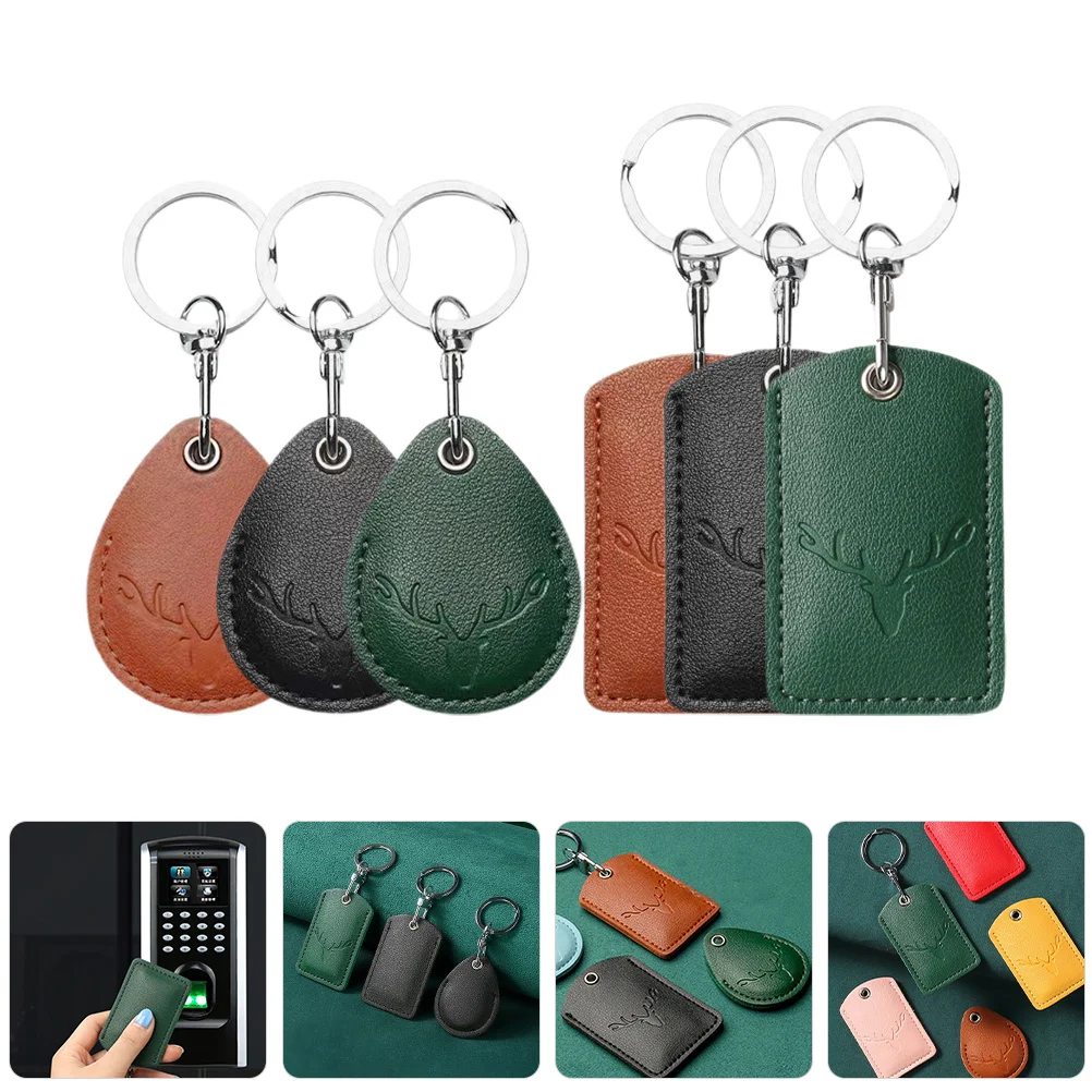

6pcs Keychain Pendants Pu Access Card Cover Key Holder For Car Keys Door Keys Entrance Guard Sleeve Cartoon Bag Pendant