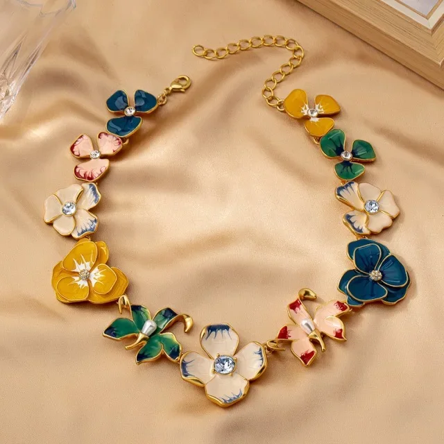 European And American Fashion Trend Casual Enamel Color Flower Series Exaggerated Large Necklace Party Gift Necklace