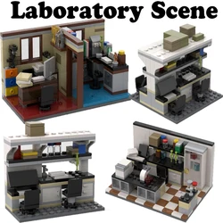 MOC City Laboratory Scene Building Blocks Street View Architecture Office Soldier Figures Table Computer Chemistry Bricks Toys