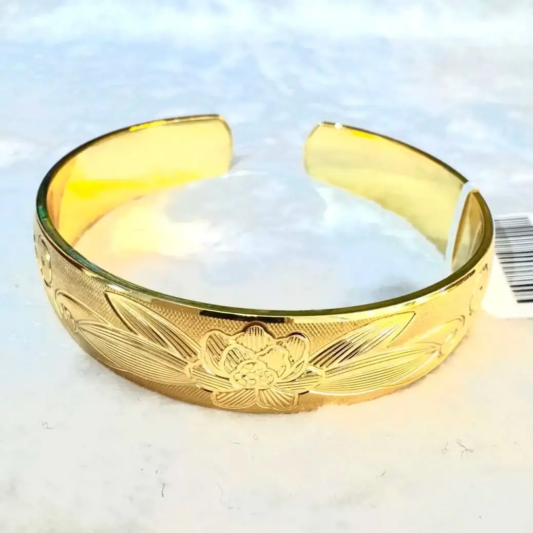 

YIBU Carved Elegant Lotus Bloom Electroplated Real Gold Chinese-Style Fashion Bracelet