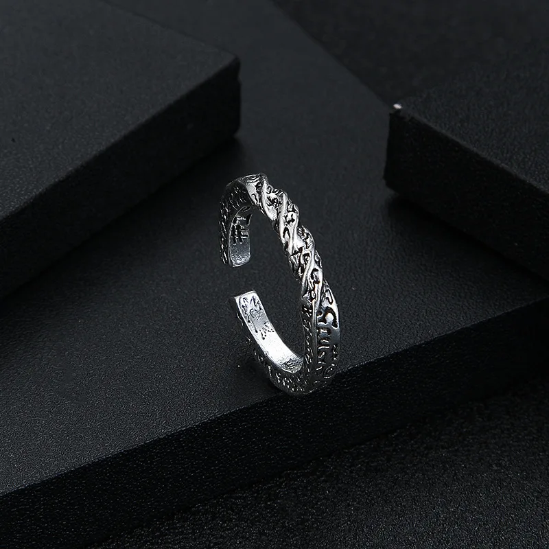 

Vintage Thai Silver Graffiti Smiley Personality Open Ring for Men and Women, Fashionable and Luxurious Explosion-proof Jewelry