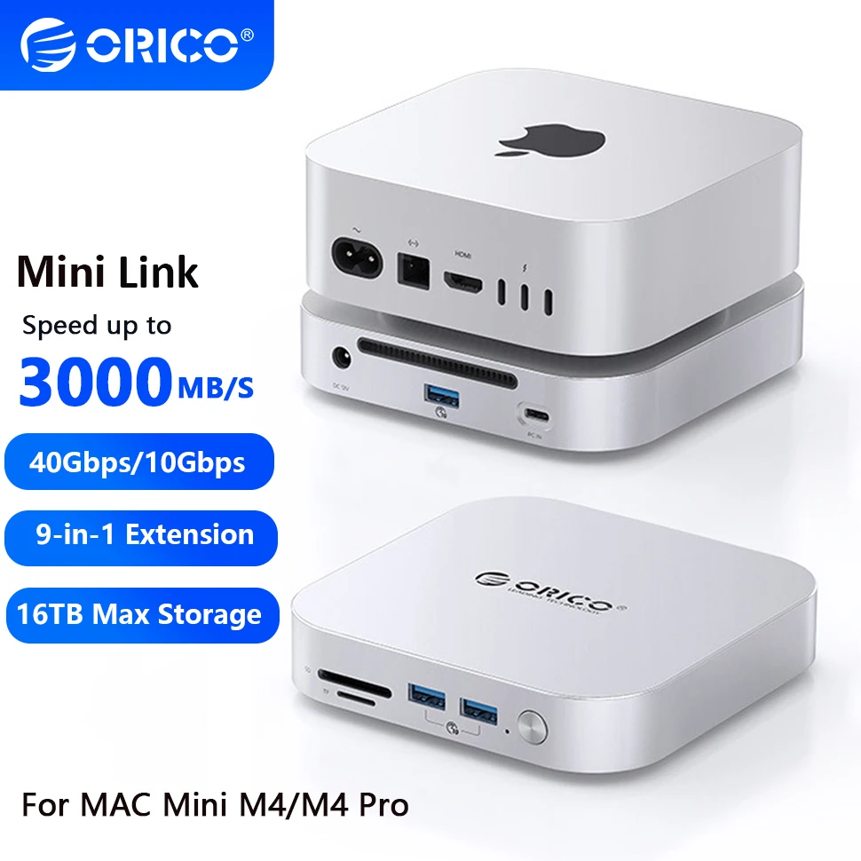 

ORICO USB C Hub Docking Station Splitter M2 SSD Enclosure Hard Drive Case SD/TF4.0 Port Expansion Stand MiniLink for Mac Mini M4