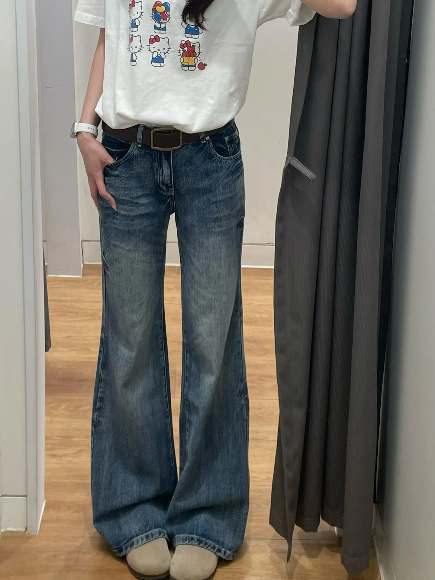 

Washed Vintage High Waist Skinny Jeans Women's Blue Denim Pants Slimming Wide Leg Spring Summer New Arrival Ladies Fashion