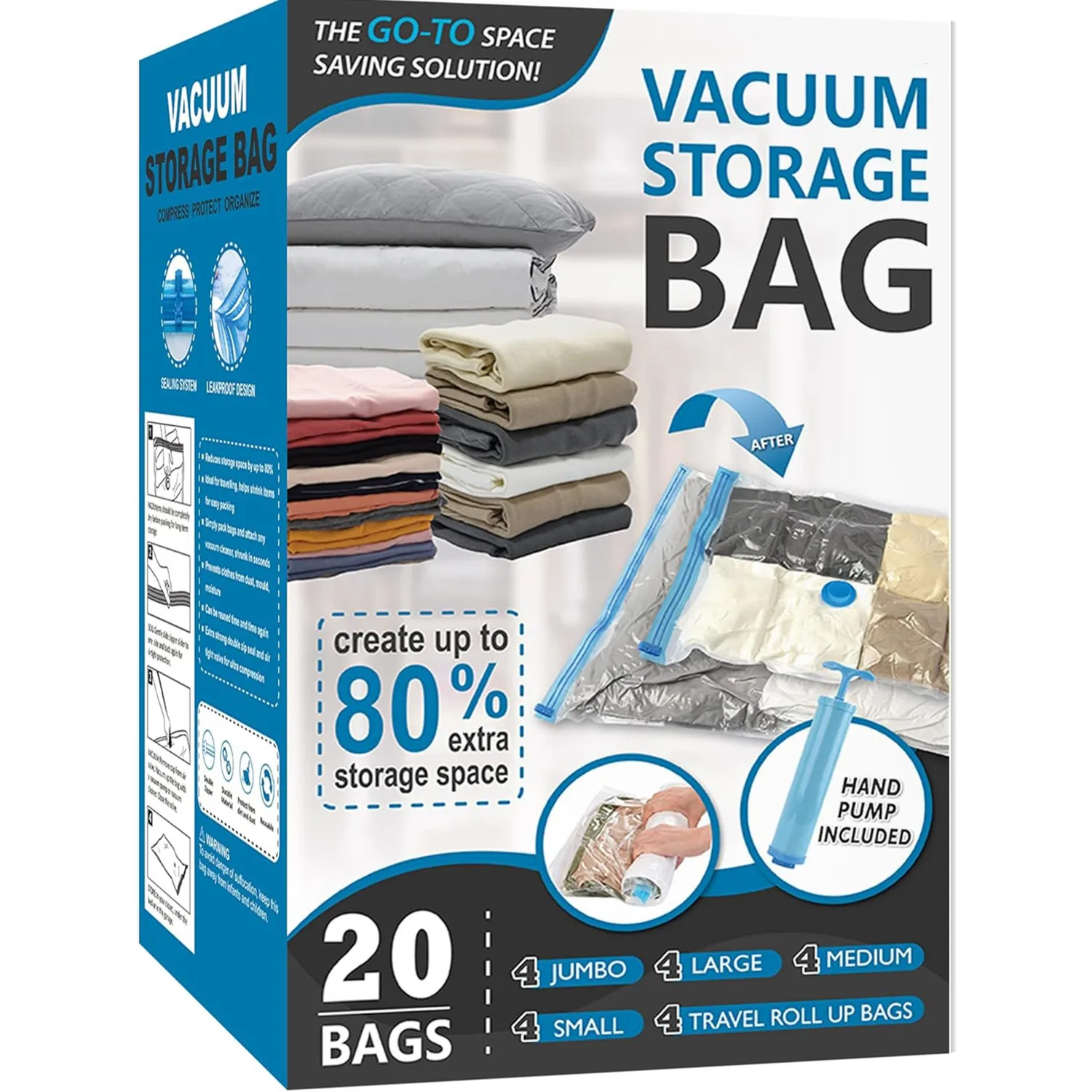 20pcs Vacuum Storage Compression Seal Plastic Packaging Bags for Blankets Pillow Bedding Comforters Sealer Clothing Storage